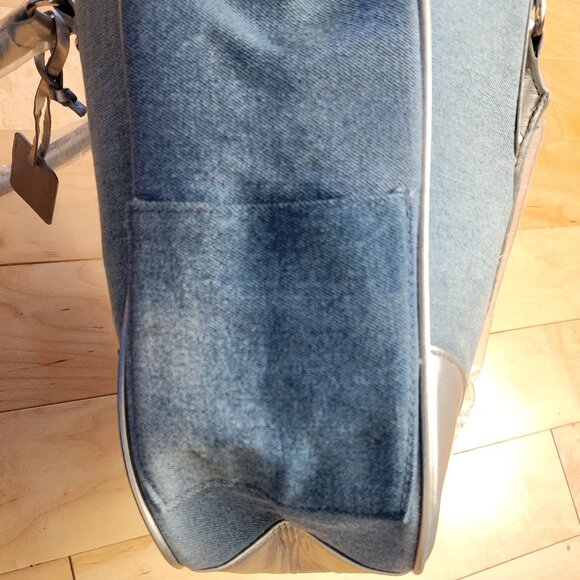 NEW Neiman Marcus  Denim Jean Blue Silver Shoulder Bag Medium Size Size Pocket - Picture 8 of 12